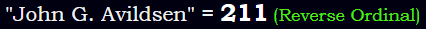 "John G. Avildsen" = 211 (Reverse Ordinal)