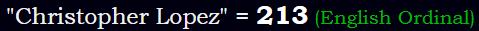"Christopher Lopez" = 213 (English Ordinal)