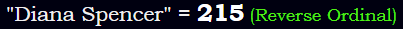 "Diana Spencer" = 215 (Reverse Ordinal)