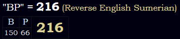 "BP" = 216 (Reverse English Sumerian)