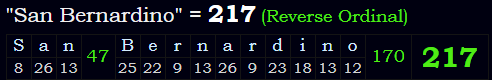 "San Bernardino" = 217 (Reverse Ordinal)