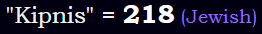 "Kipnis" = 218 (Jewish)