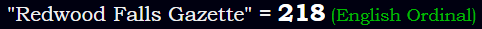 "Redwood Falls Gazette" = 218 (English Ordinal)