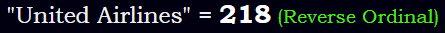 "United Airlines" = 218 (Reverse Ordinal)