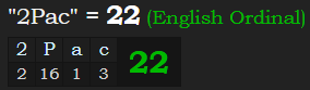 "2Pac" = 22 (English Ordinal)