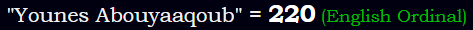 "Younes Abouyaaqoub" = 220 (English Ordinal)