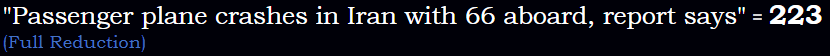 "Passenger plane crashes in Iran with 66 aboard, report says" = 223 (Full Reduction)