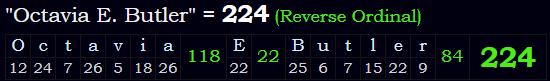 "Octavia E. Butler" = 224 (Reverse Ordinal)