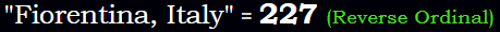 "Fiorentina, Italy" = 227 (Reverse Ordinal)