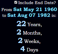 22 Years, 2 Months, 2 Weeks, 4 Days