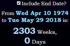 2303 Weeks, 0 Days