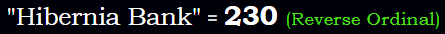 "Hibernia Bank" = 230 (Reverse Ordinal)