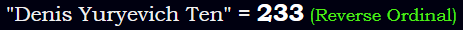 "Denis Yuryevich Ten" = 233 (Reverse Ordinal)