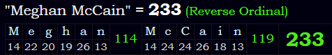 "Meghan McCain" = 233 (Reverse Ordinal)