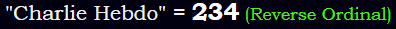 "Charlie Hebdo" = 234 (Reverse Ordinal)