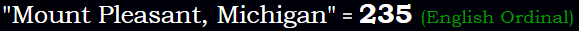 "Mount Pleasant, Michigan" = 235 (English Ordinal)