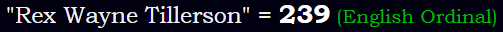 "Rex Wayne Tillerson" = 239 (English Ordinal)
