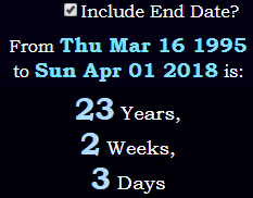 23 Years, 2 Weeks, 3 Days