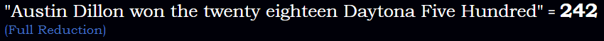 "Austin Dillon won the twenty eighteen Daytona Five Hundred" = 242 (Full Reduction)
