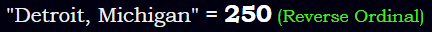 "Detroit, Michigan" = 250 (Reverse Ordinal)