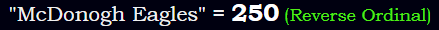 "McDonogh Eagles" = 250 (Reverse Ordinal)