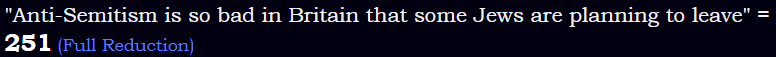 "Anti-Semitism is so bad in Britain that some Jews are planning to leave" = 251 (Full Reduction)