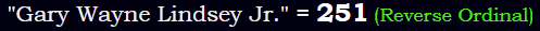 "Gary Wayne Lindsey Jr." = 251 (Reverse Ordinal)