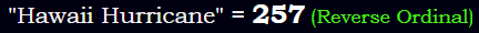 "Hawaii Hurricane" = 257 (Reverse Ordinal)