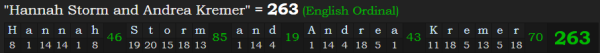 "Hannah Storm and Andrea Kremer" = 263 (English Ordinal)