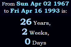 26 Years, 2 Weeks, 0 Days