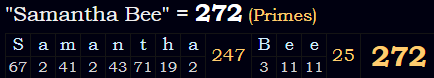 "Samantha Bee" = 272 (Primes)