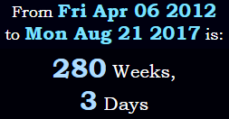 280 weeks, 3 days