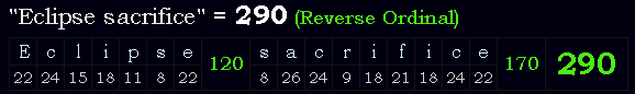 "Eclipse sacrifice" = 290 (Reverse Ordinal)