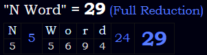 "N Word" = 29 (Full Reduction)