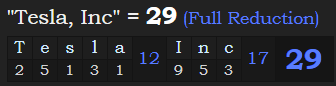 "Tesla, Inc" = 29 (Full Reduction)