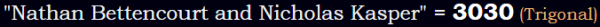 "Nathan Bettencourt and Nicholas Kasper" = 3030 (Trigonal)