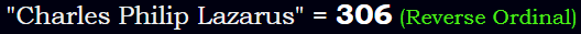 "Charles Philip Lazarus" = 306 (Reverse Ordinal)