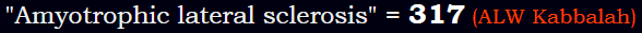 "Amyotrophic lateral sclerosis" = 317 (ALW Kabbalah)