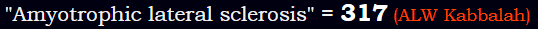 "Amyotrophic lateral sclerosis" = 317 (ALW Kabbalah)