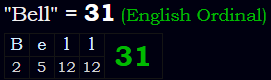 "Bell" = 31 (English Ordinal)