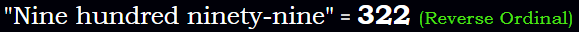 "Nine hundred ninety-nine" = 322 (Reverse Ordinal)