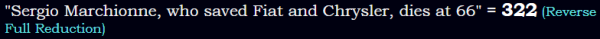 "Sergio Marchionne, who saved Fiat and Chrysler, dies at 66" = 322 (Reverse Full Reduction)