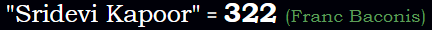 "Sridevi Kapoor" = 322 (Franc Baconis)