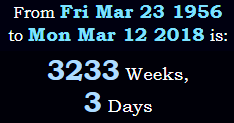 3233 Weeks, 3 Days