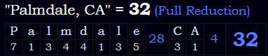 "Palmdale, CA" = 32 (Full Reduction)