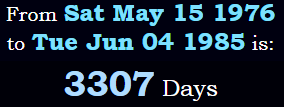 From May 15th, 1976 to June 4th, 1985 is 3,307 days