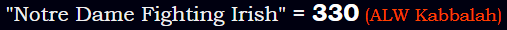 "Notre Dame Fighting Irish" = 330 (ALW Kabbalah)