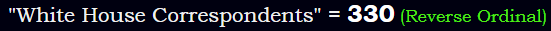 "White House Correspondents" = 330 (Reverse Ordinal)