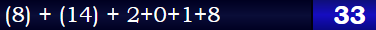 (8) + (14) + 2+0+1+8 = 33