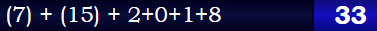 (7) + (15) + 2+0+1+8 = 33